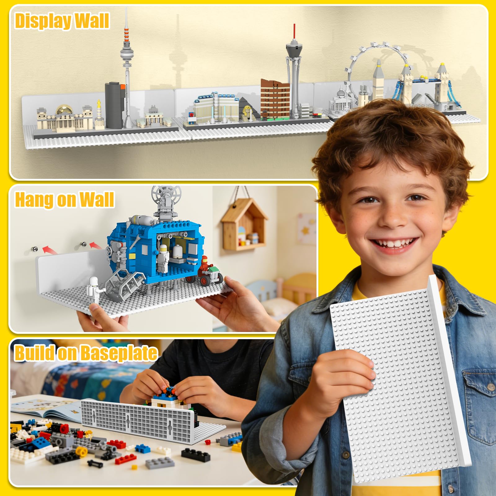 BlissBox durable ABS material display shelf with smooth edges for safe brick showcases.