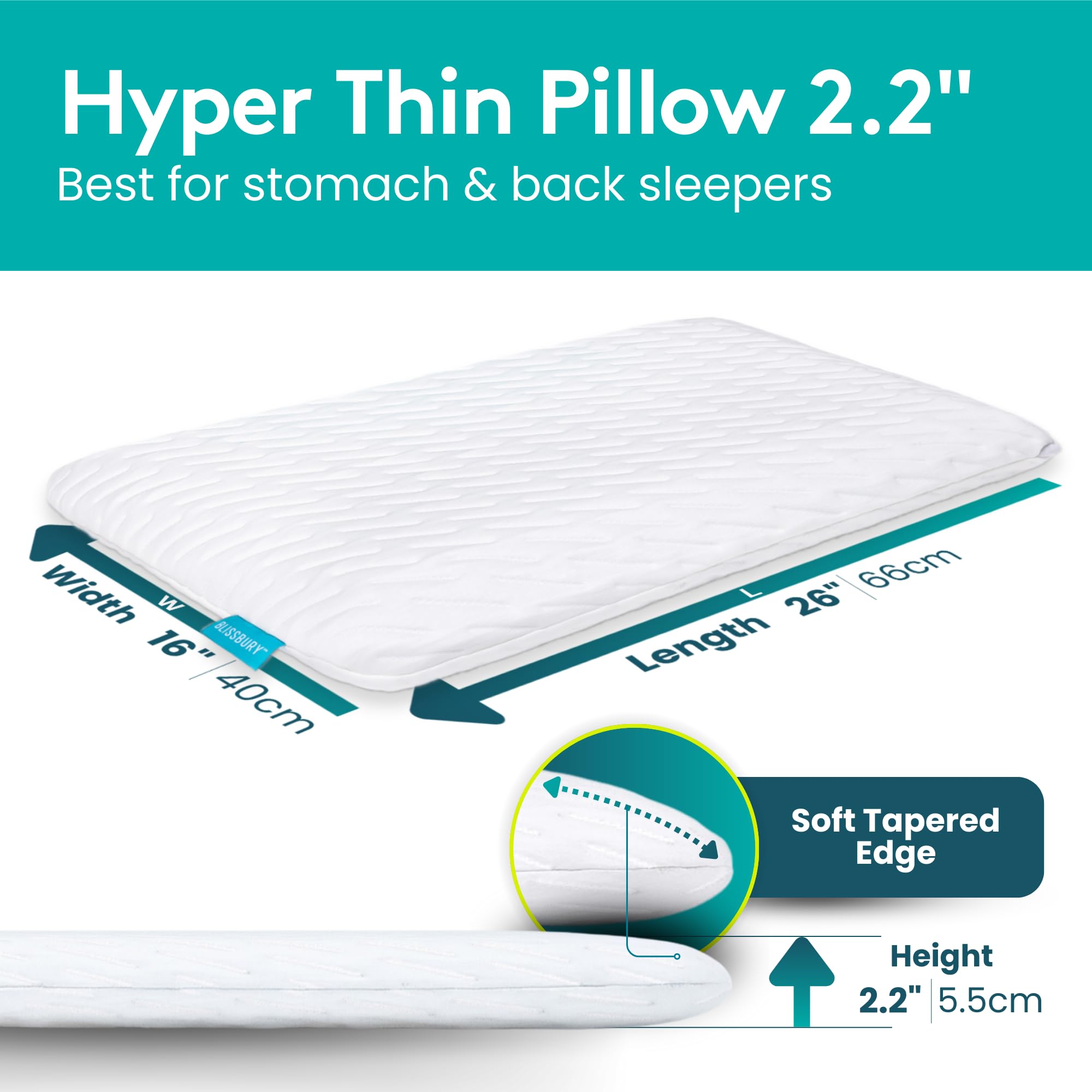BLISSBURY 2-2-inch ultra-flat memory foam supports front sleeping with gentle head support
