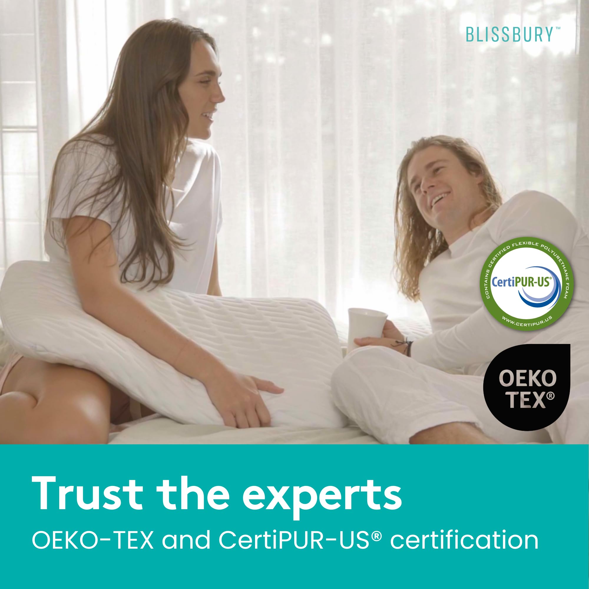 BLISSBURY CertiPUR-US label on foam highlighting safety standards