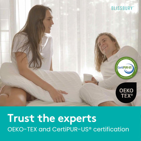 BLISSBURY CertiPUR-US label on foam highlighting safety standards