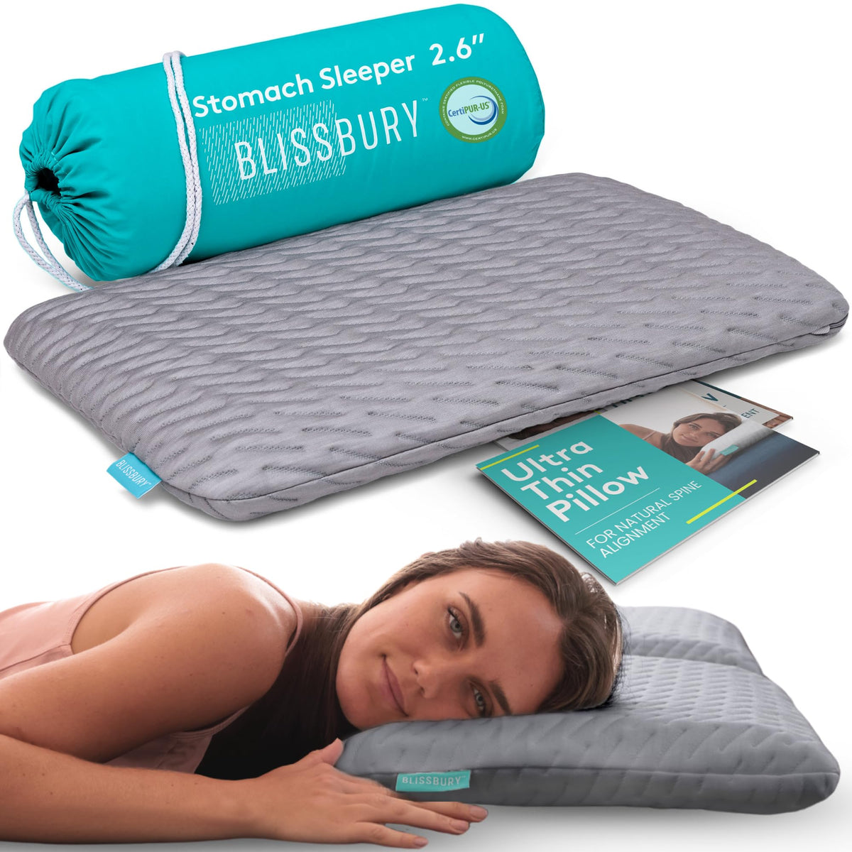 BLISSBURY stomach sleeping pillow close-up of premium memory foam for neck support