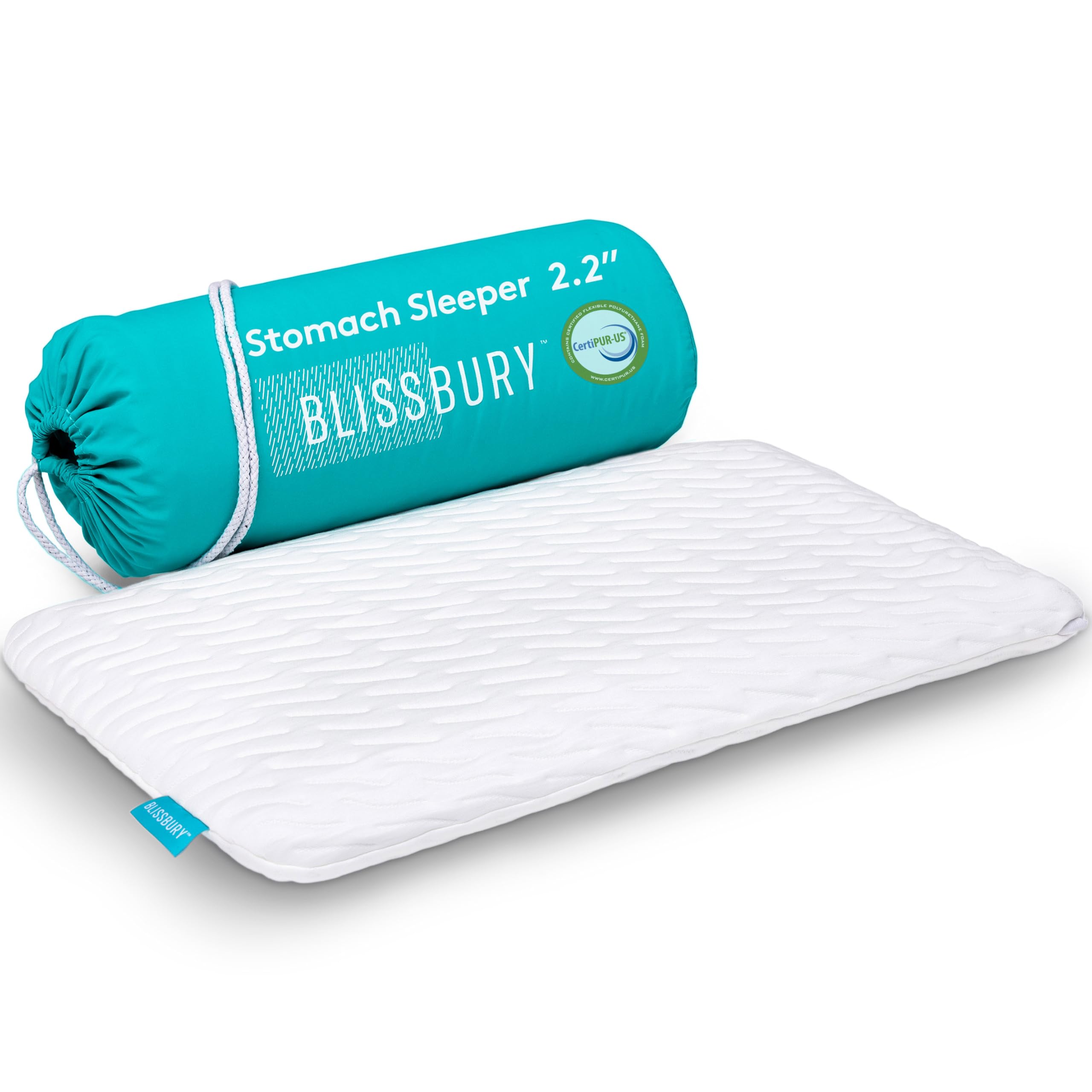 BLISSBURY thin pillow for stomach sleepers in a flat design for neck alignment and comfort