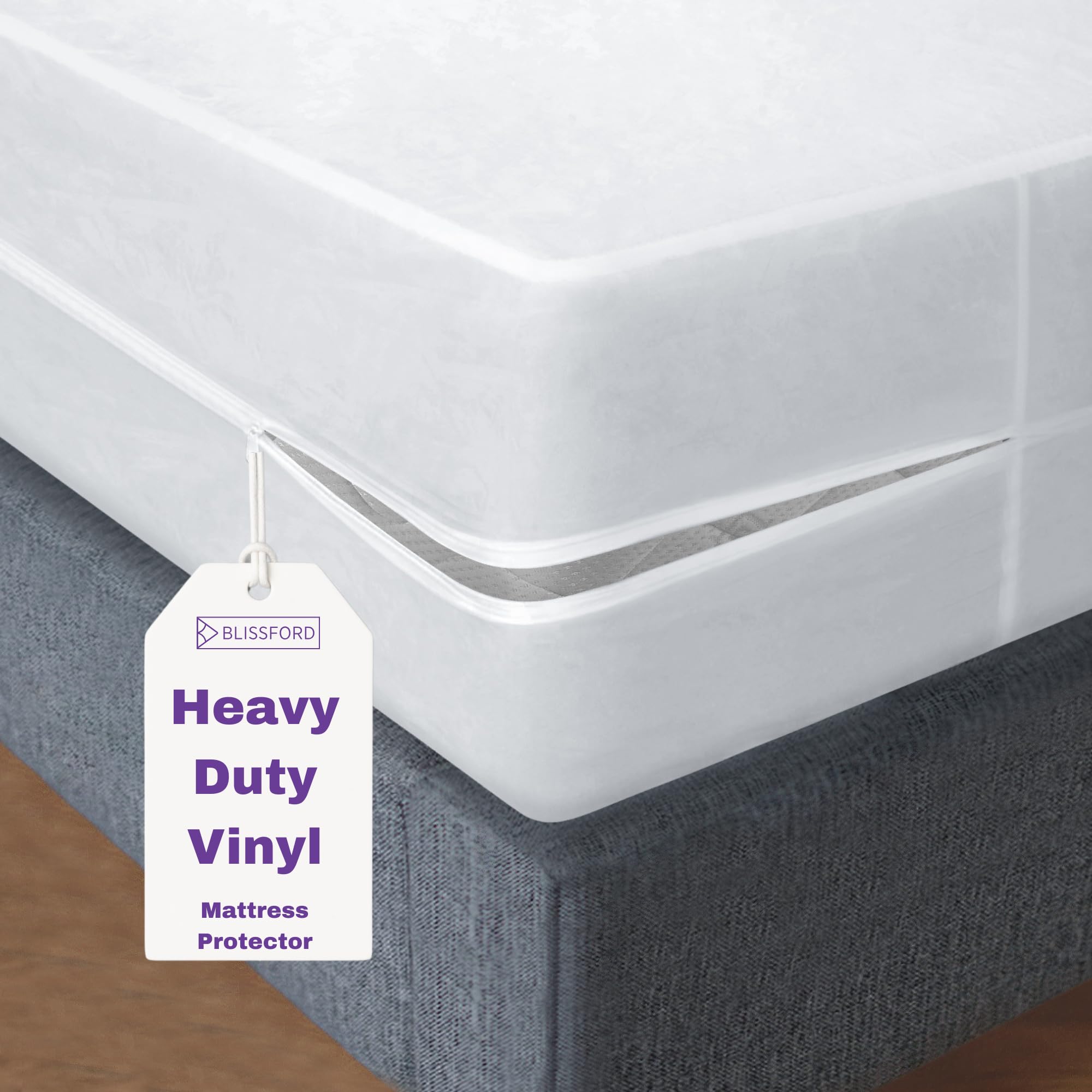 BLISSFORD mattress protector zippered closeup demonstrating leak-proof seam.