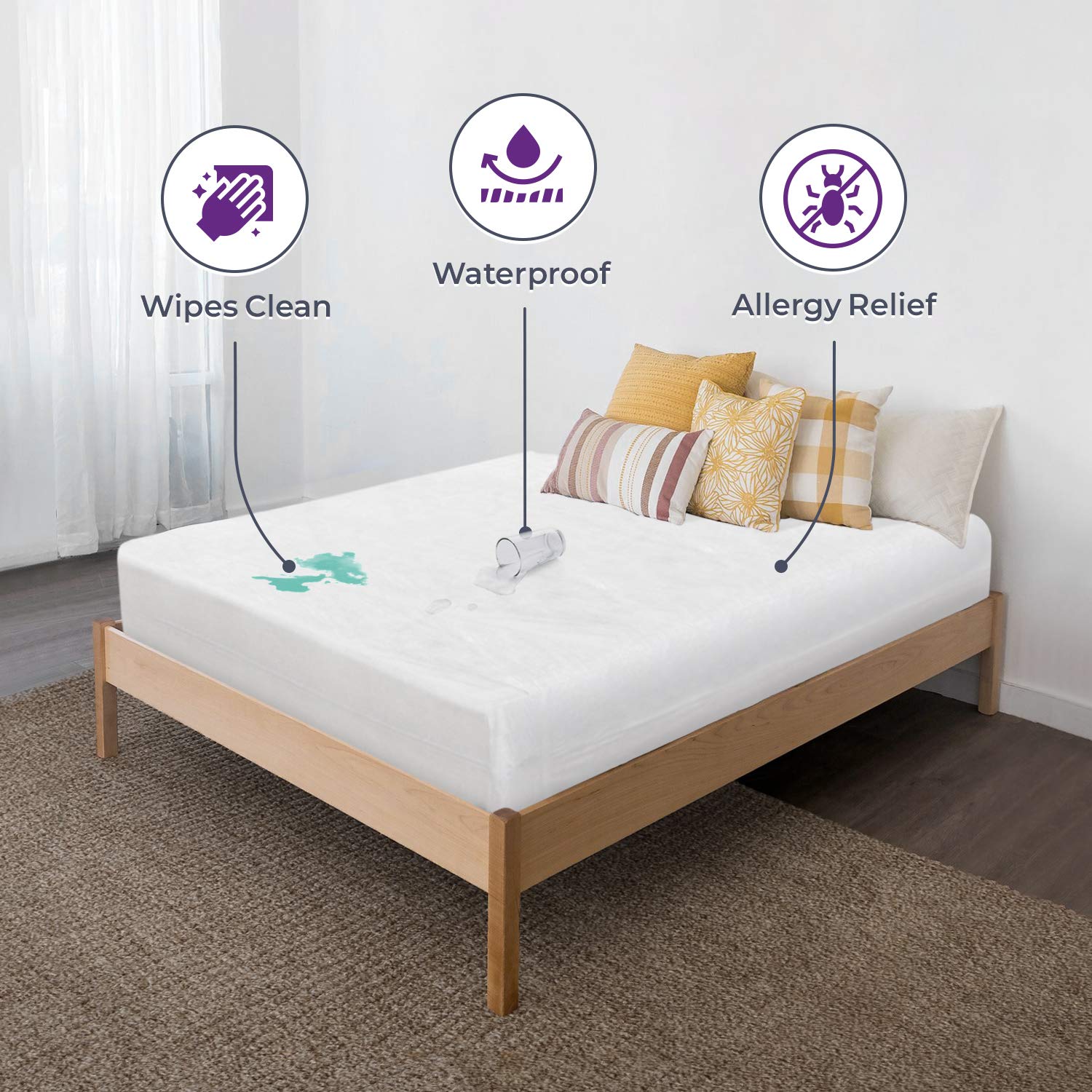 BLISSFORD waterproof vinyl cover closeup — soft, durable material shields the mattress.