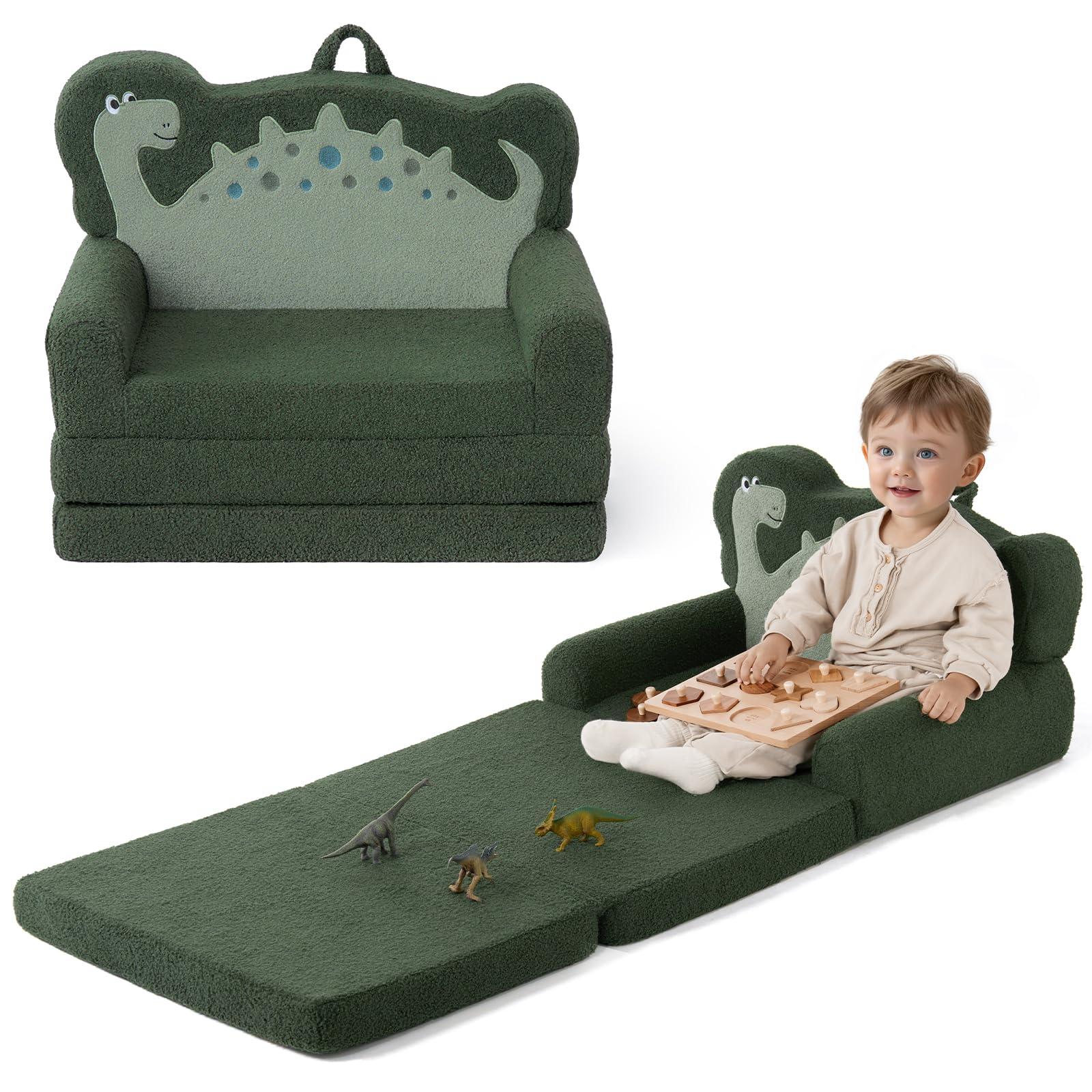 Blissful Diary kids couch in green dinosaur design for cozy playtime