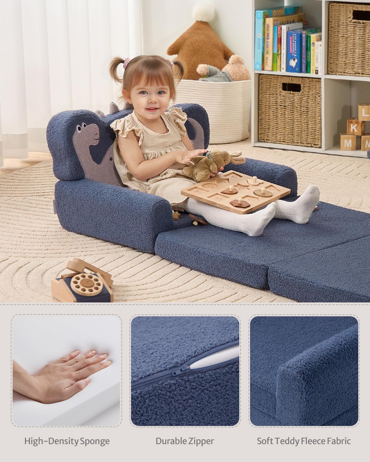 Blissful Diary Kids Couch high-density foam supports relaxed lounging.