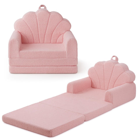 Blissful Diary Kids Couch pink shell front view showing seashell-inspired design for imaginative play