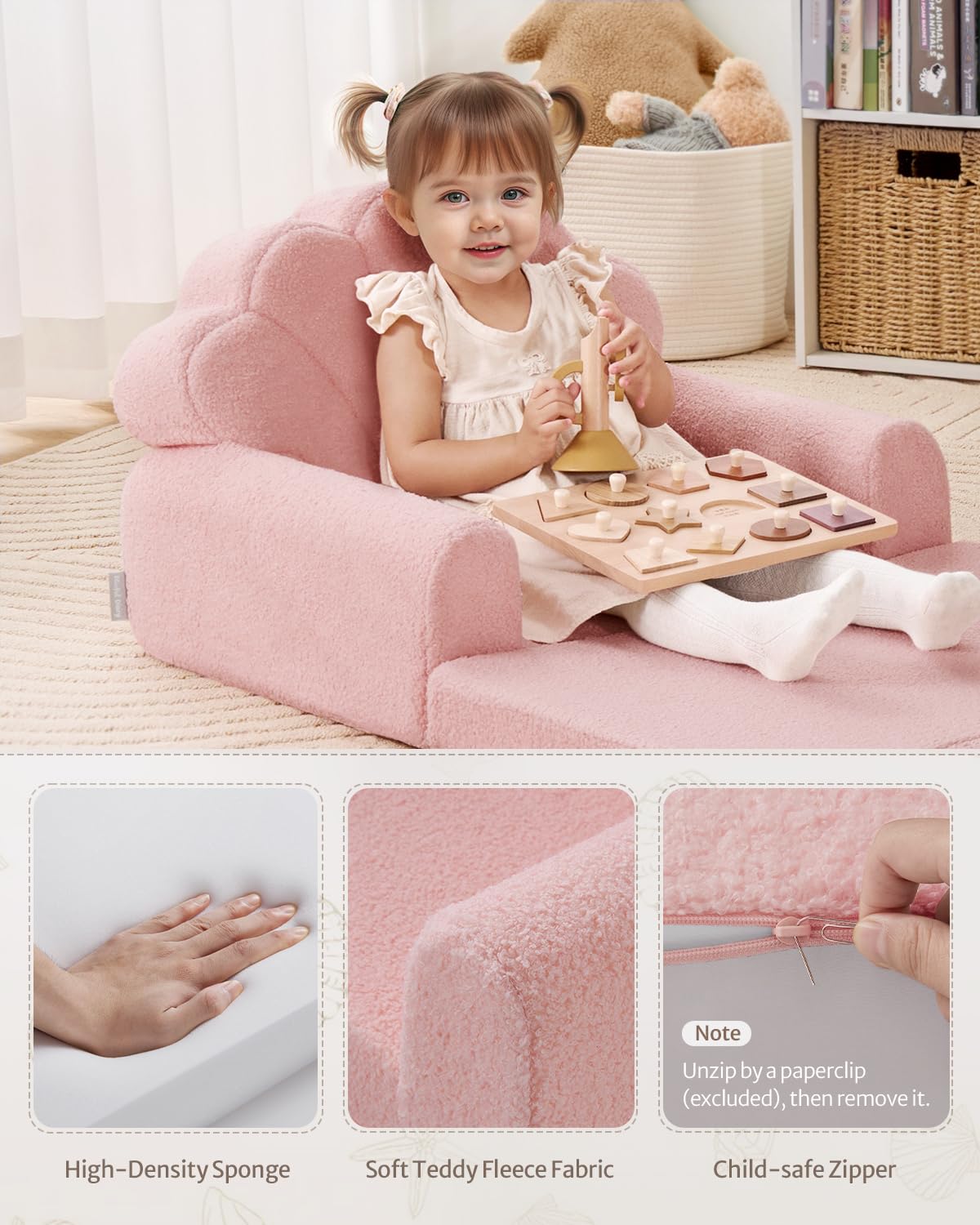 Blissful Diary Kids Couch pink shell removable cover is machine washable for easy cleanup