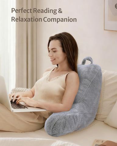 Blissful Diary plush velvet reading pillow features 11-inch arms for comfortable arm support.