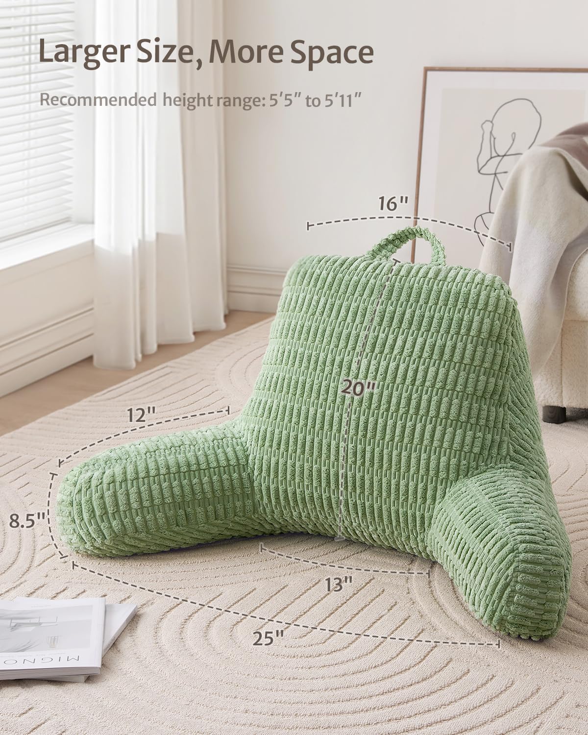 Blissful Diary reading pillow arm rest provides cozy lateral support.