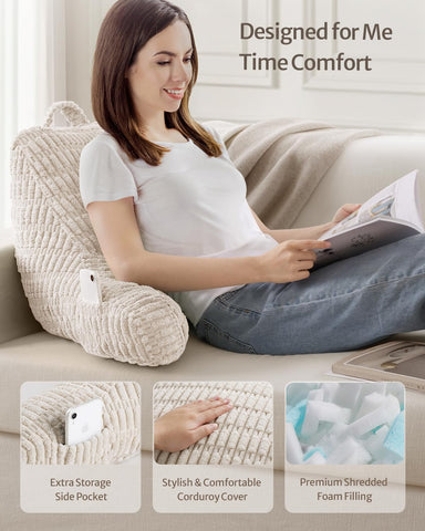 Blissful Diary Reading Pillow placed on bed for upright backrest use