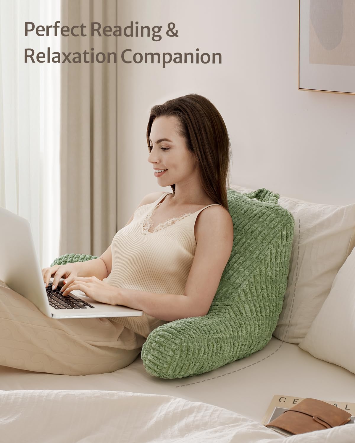 Blissful Diary Reading Pillow in bed use for relaxed reading