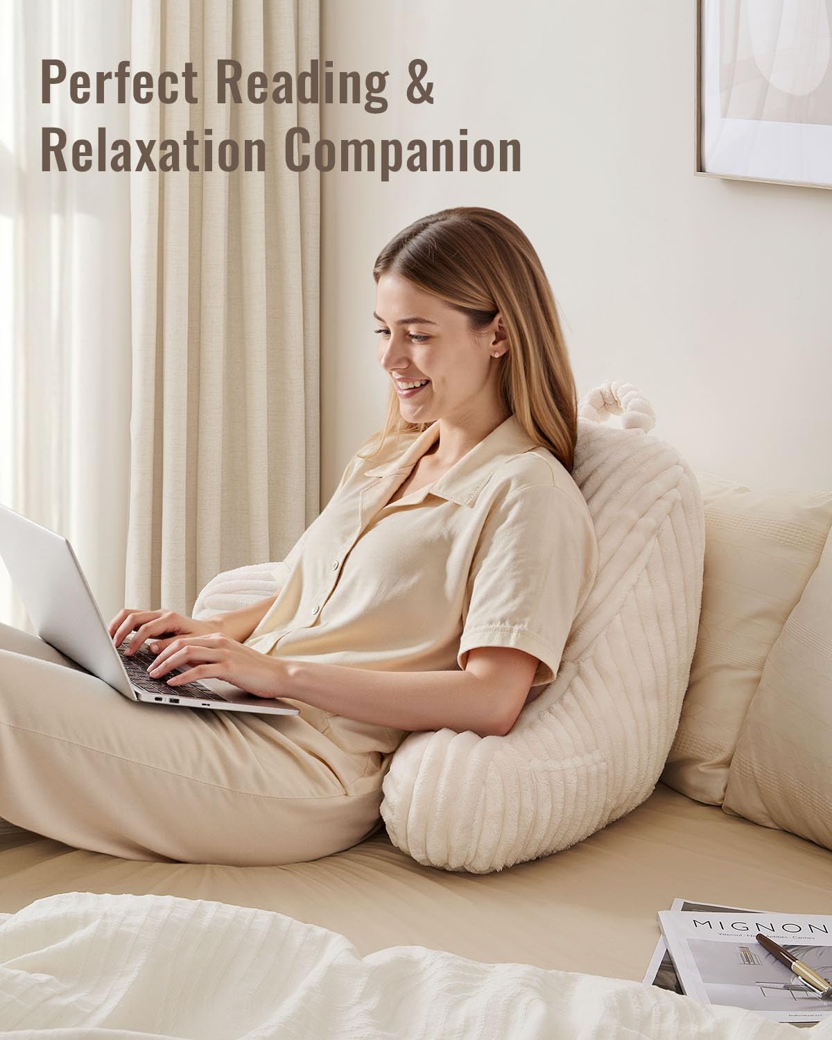 Blissful Diary reading pillow helps create a cozy reading nook.