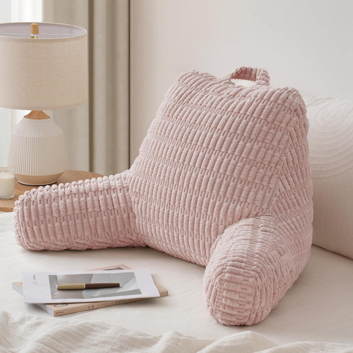 Blissful Diary Reading Pillow front view with arm support for relaxed reading