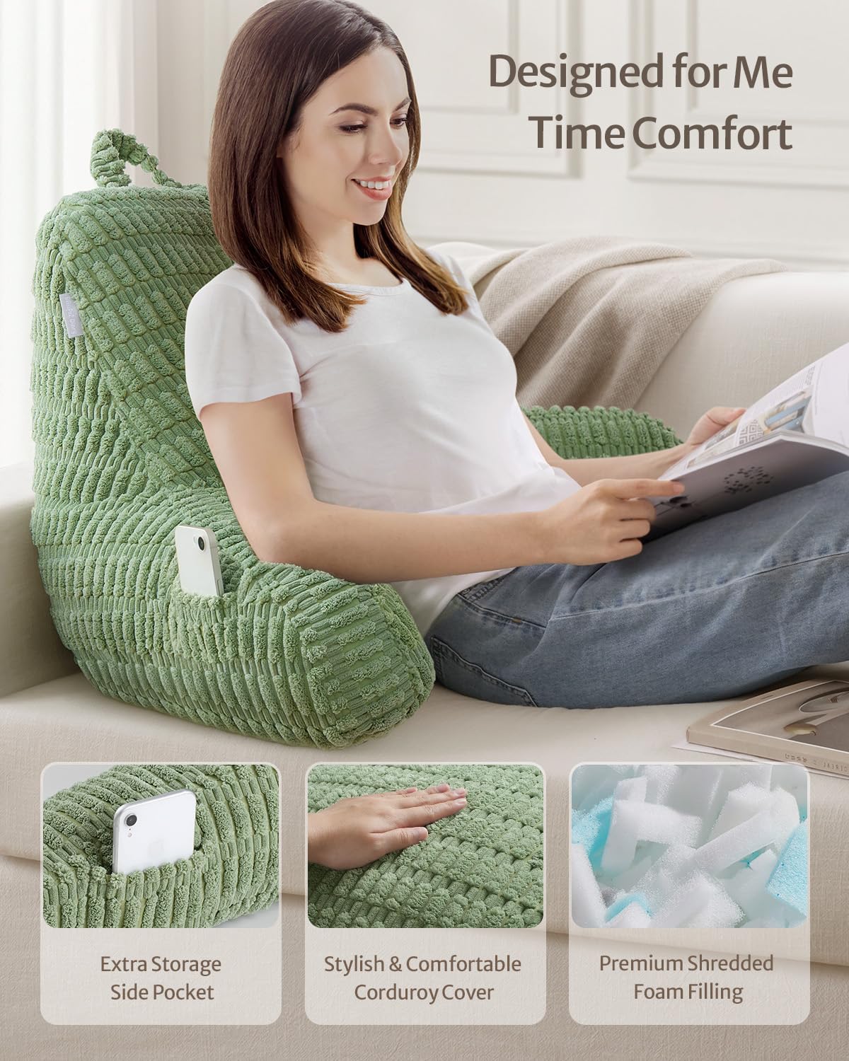 Blissful Diary reading pillow shredded memory foam delivers breathable comfort.