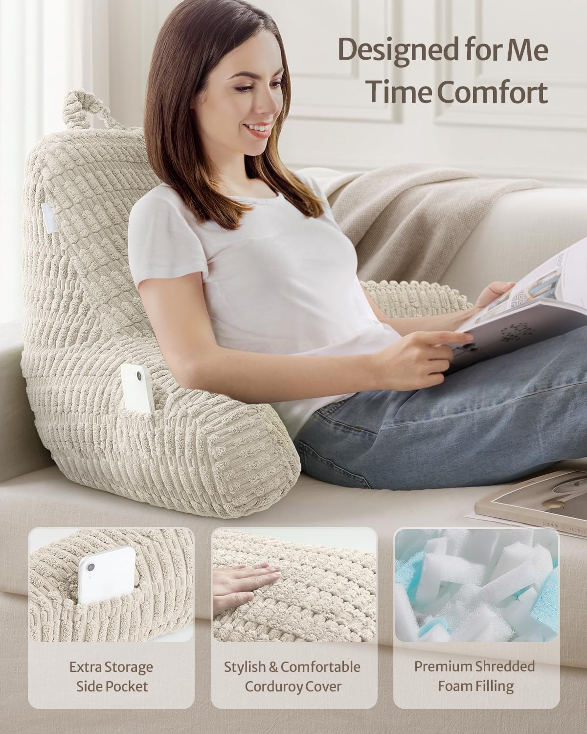 Blissful Diary reading pillow removable cover simplifies easy cleaning.