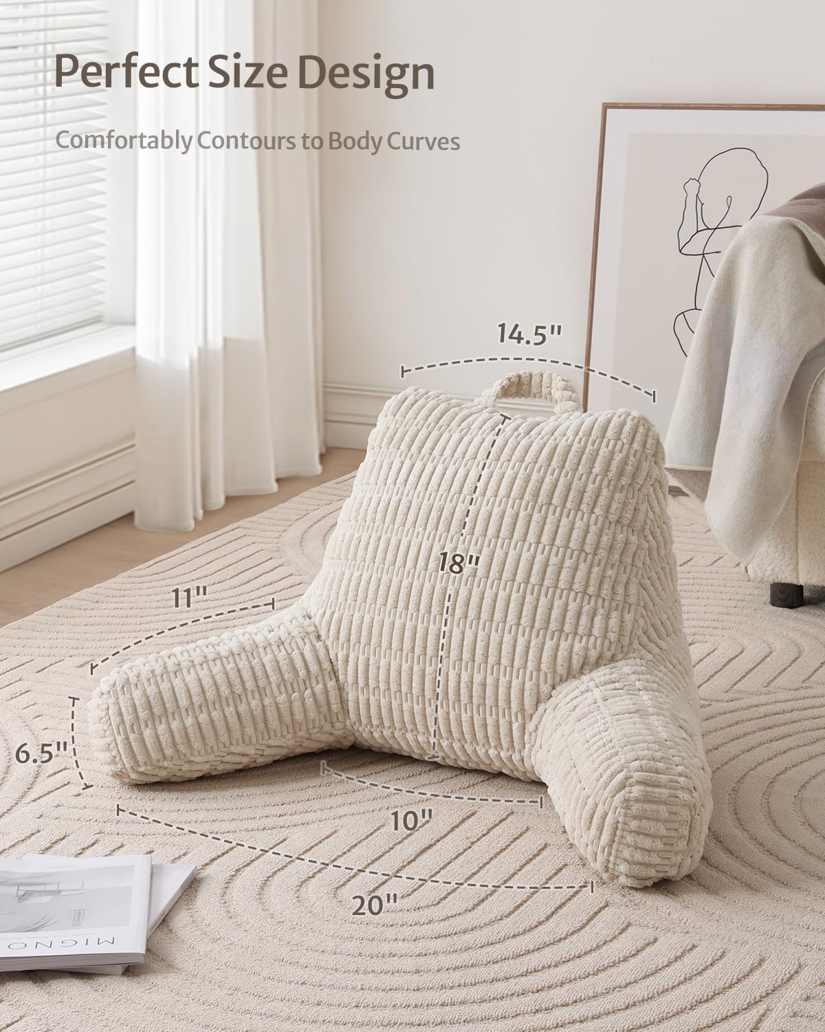 Shredded memory foam core inside Blissful Diary Reading Pillow adapts to posture