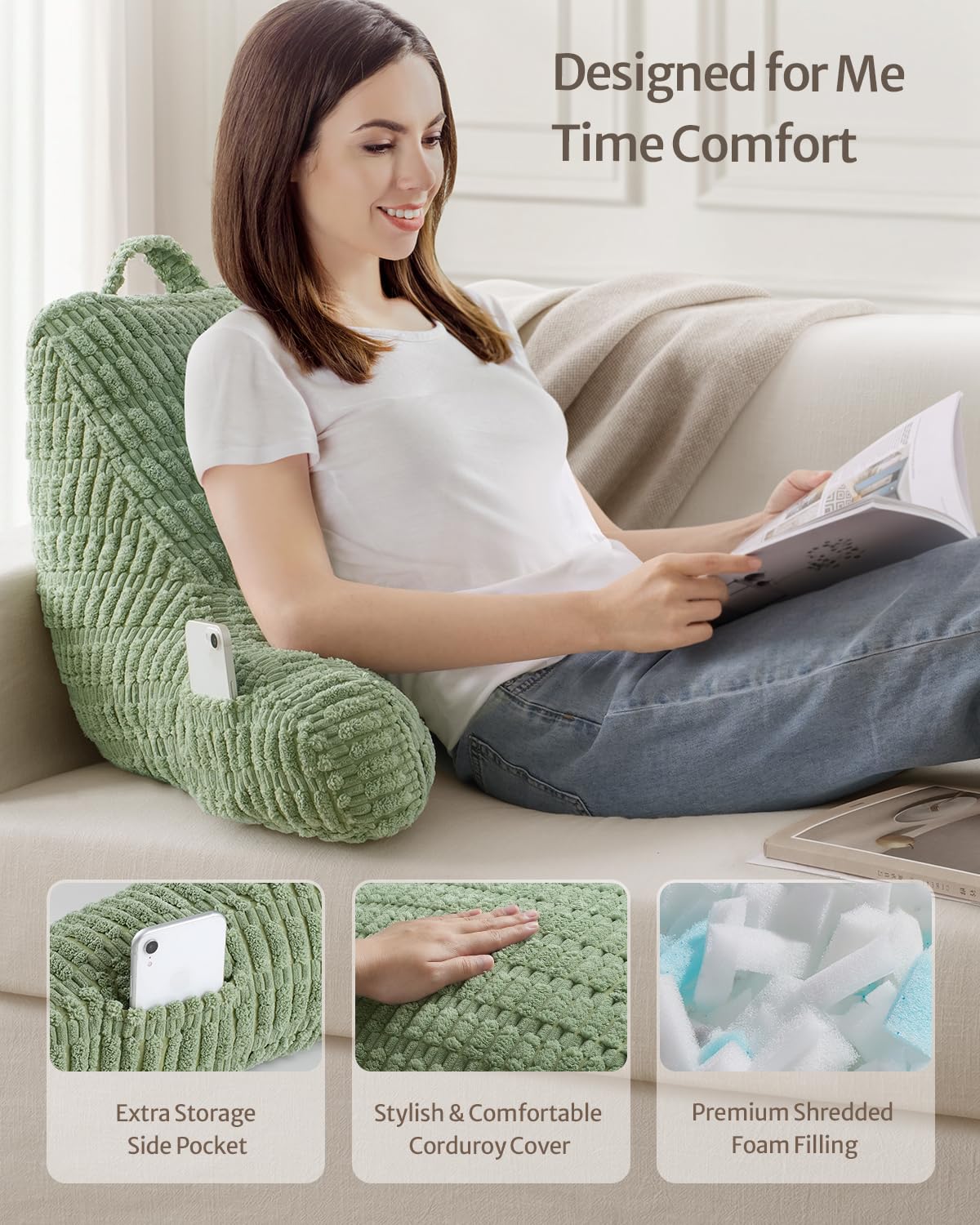 Blissful Diary Reading Pillow side pocket for essentials within reach