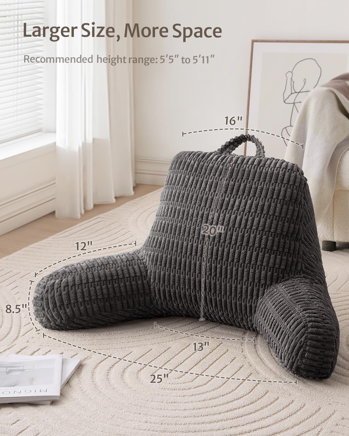 Blissful Diary reading pillow side pockets keep remotes within reach.