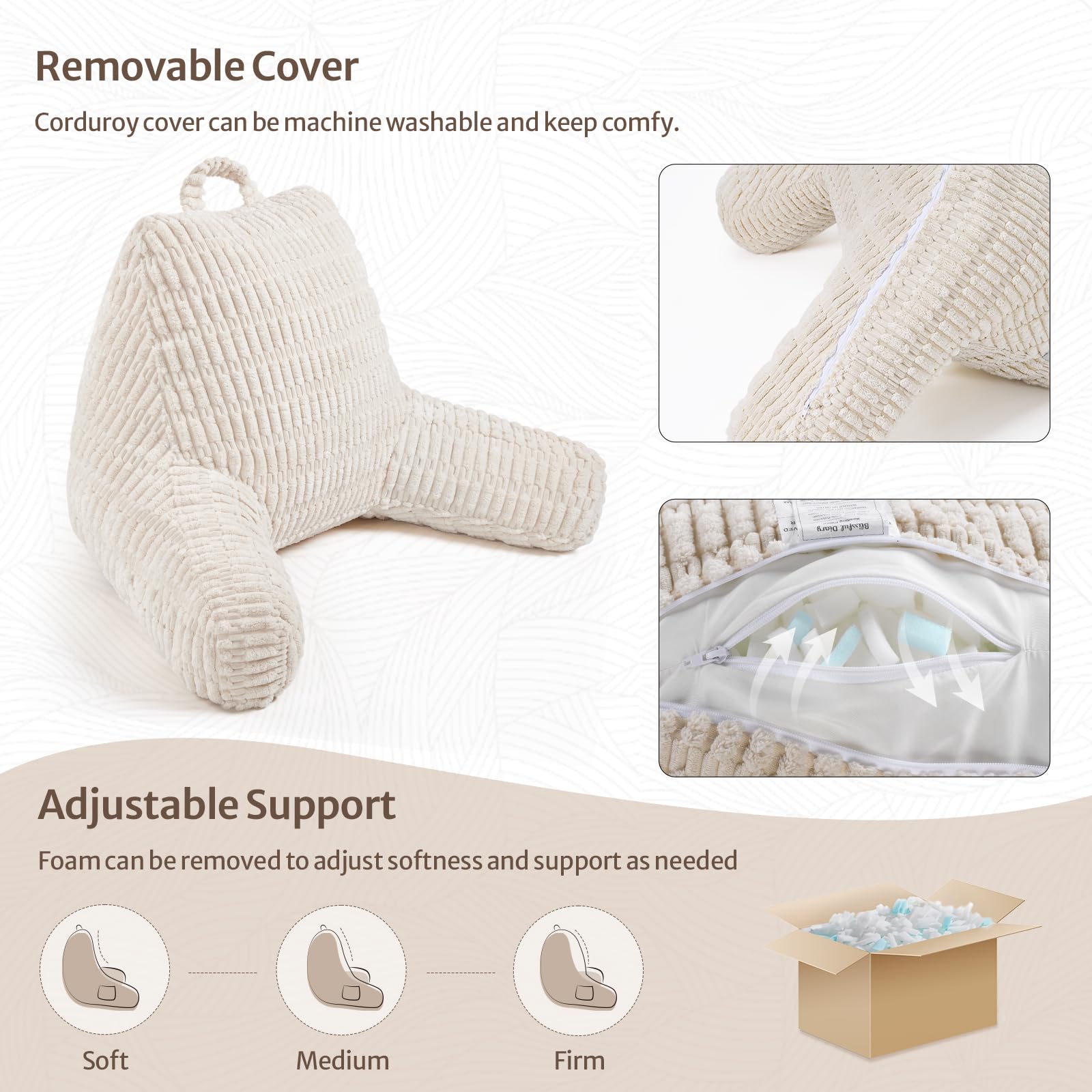 Top handle on Blissful Diary Reading Pillow for portable use