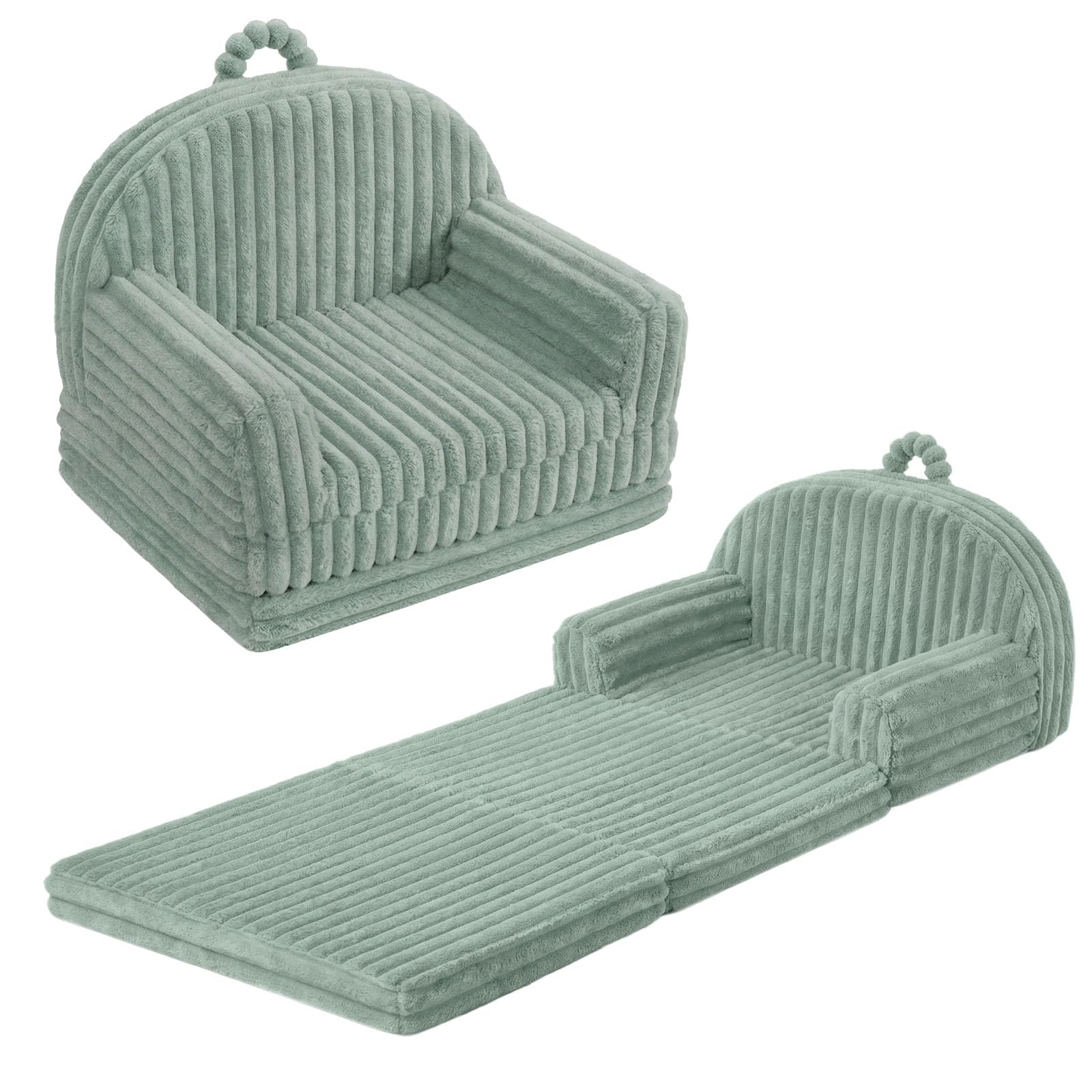 Blissful Diary toddler couch in sage green for cozy seating and imaginative play.