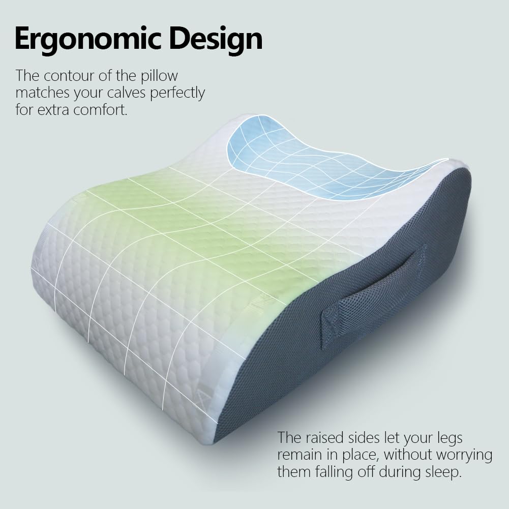 BlissfulNest leg elevation pillow on bed demonstrates compact leg support during rest