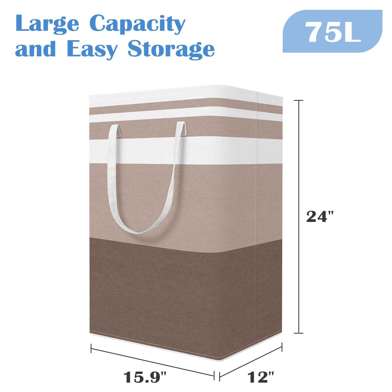 BlissTotes 3-Pack 75L capacity hampers showcase spacious storage for clothes and towels.