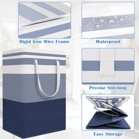 BlissTotes collapsible laundry basket gradient blue with easy-carry handles.