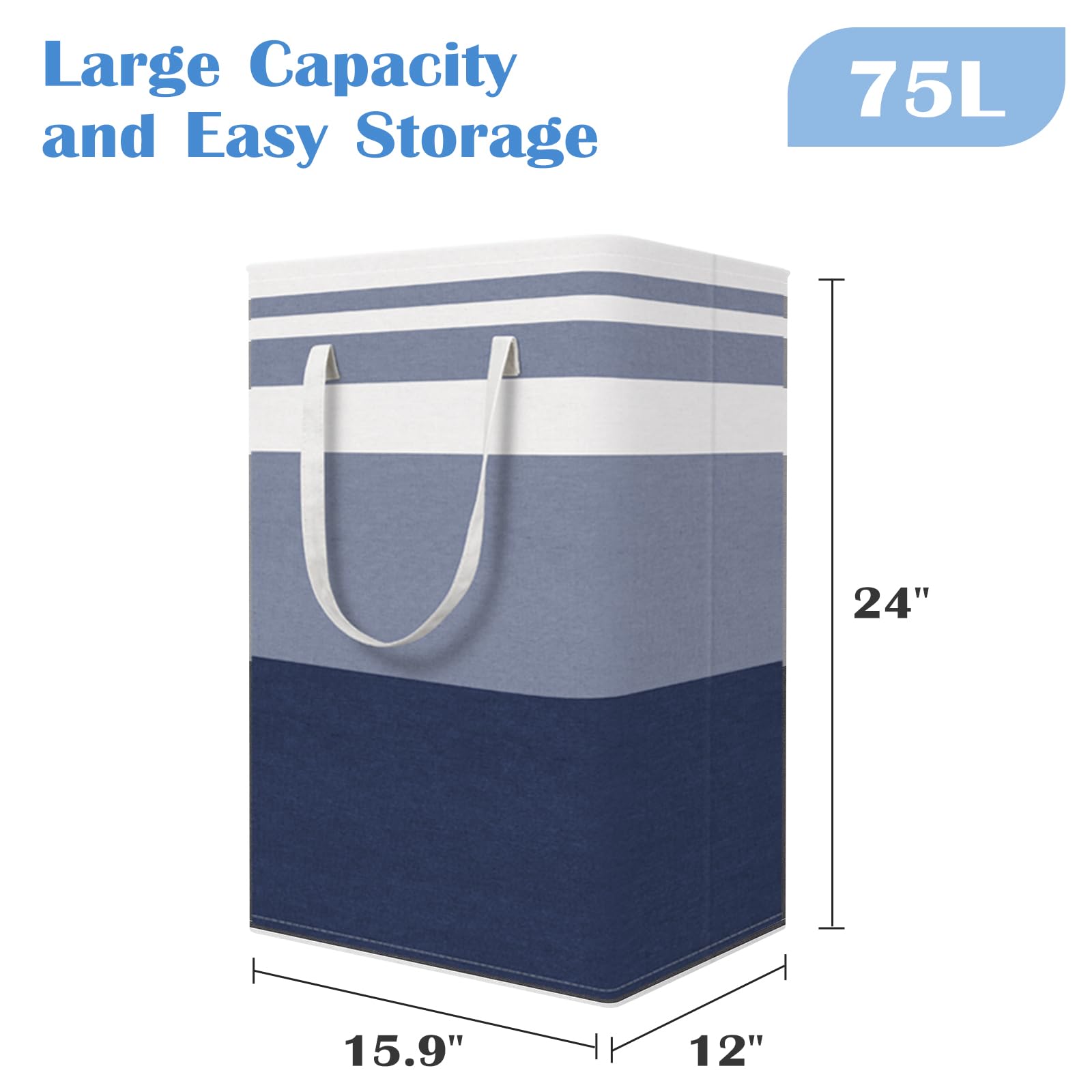 BlissTotes 3-pack laundry basket side view showcases durable double reinforced handles.