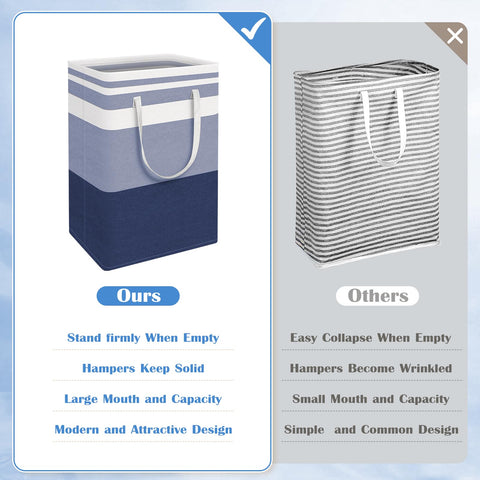 BlissTotes 3-pack laundry basket top-open gradient blue shows collapsible feature.