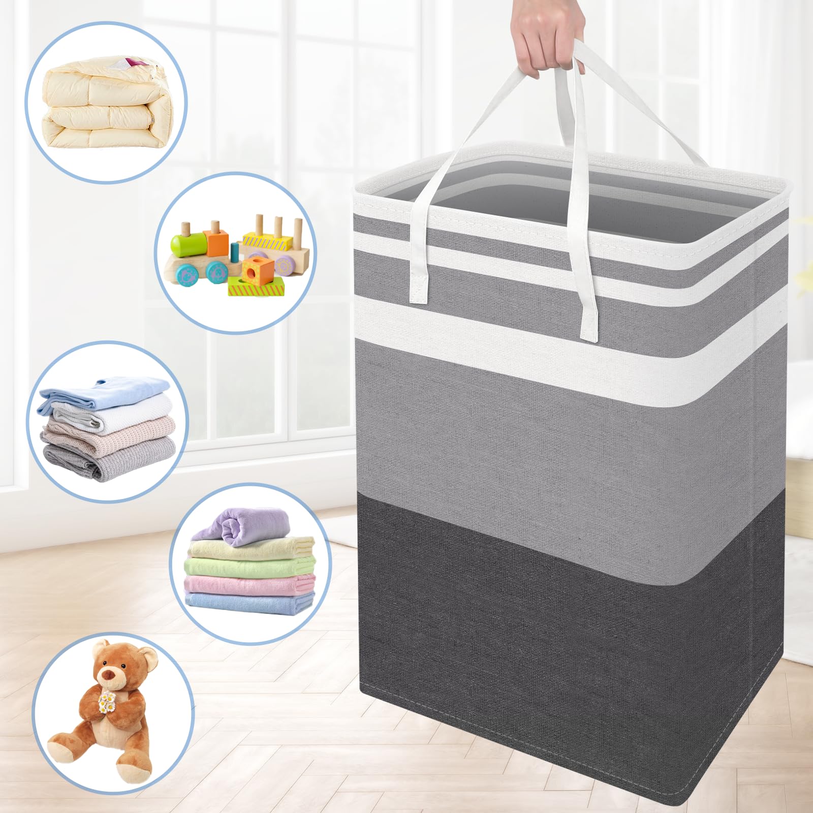 BlissTotes freestanding design stays upright for quick loading.
