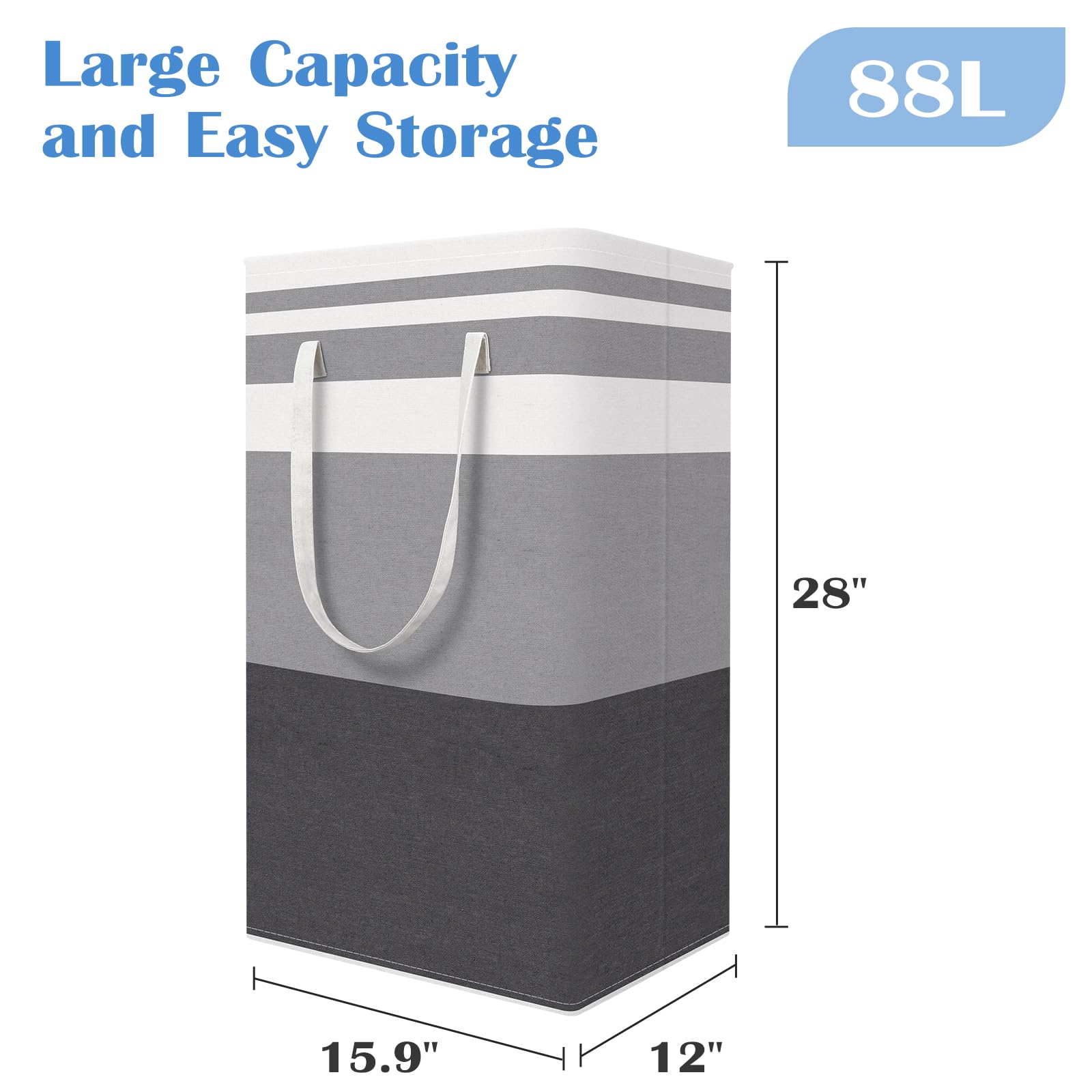 BlissTotes laundry basket with freestanding structure demonstrating upright stability.