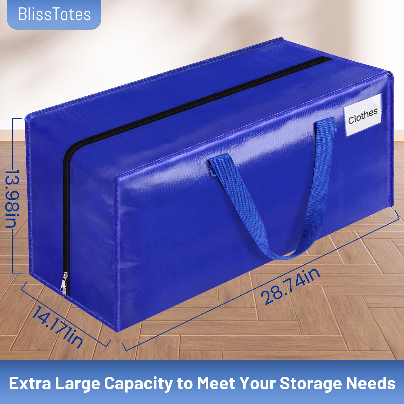 BlissTotes 93L moving bags side view showing stacked set for storage.