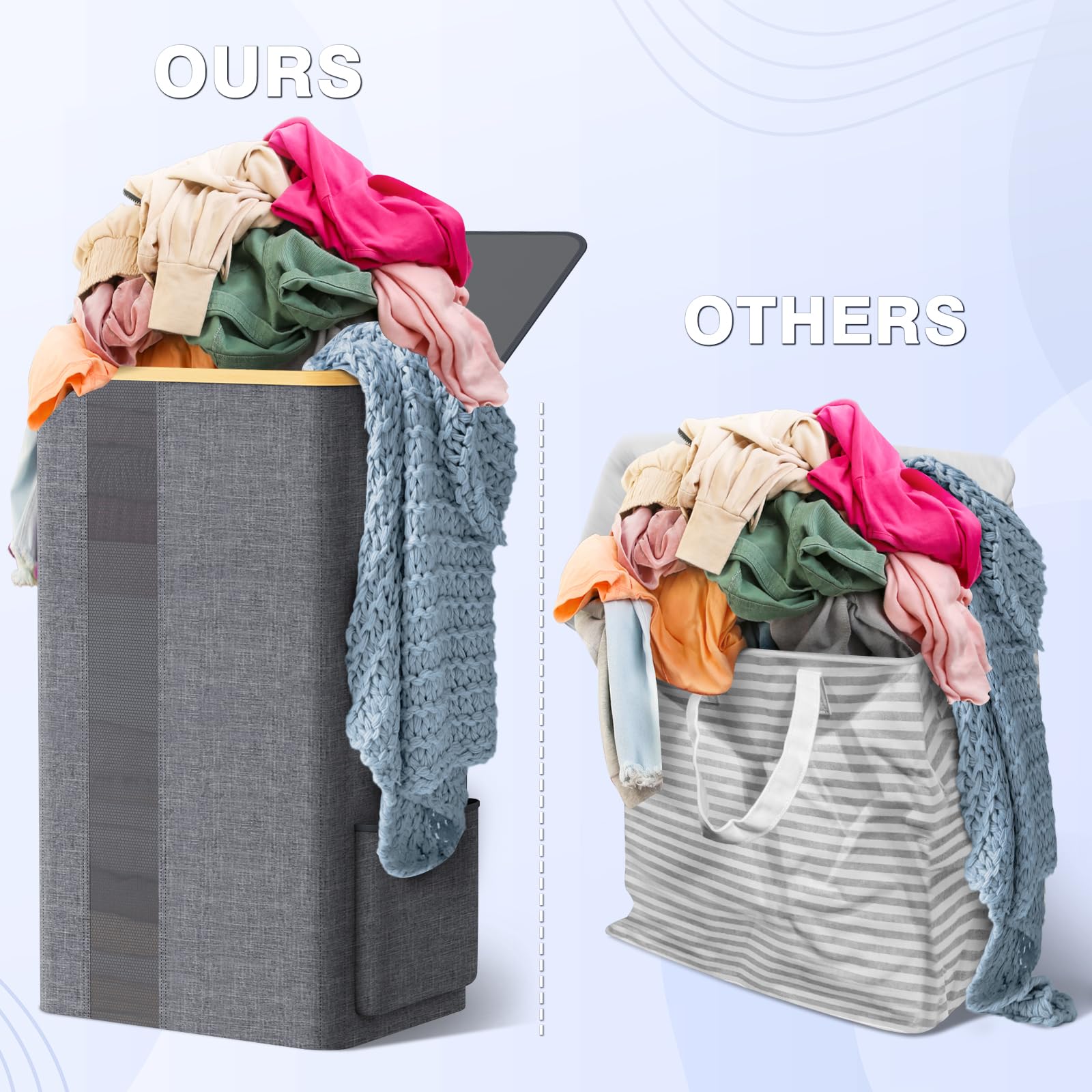 Removable mesh bag in BlissTotes basket enables easy laundry transfer and air drying.