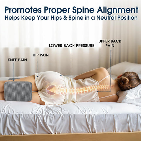 BlissTrends knee pillow ergonomic design helps reduce knee movement.