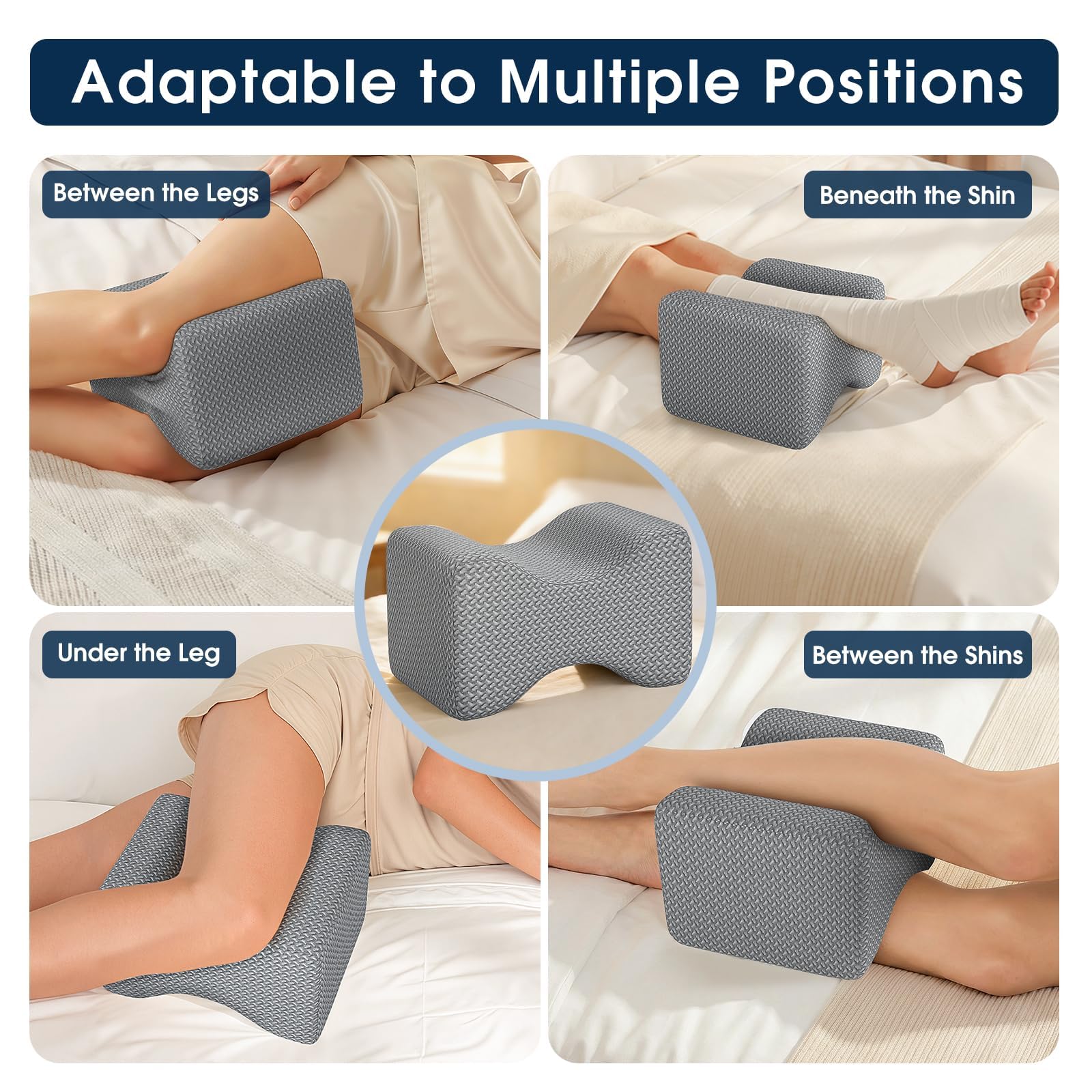 BlissTrends grey knee pillow compact and versatile for bed setups.