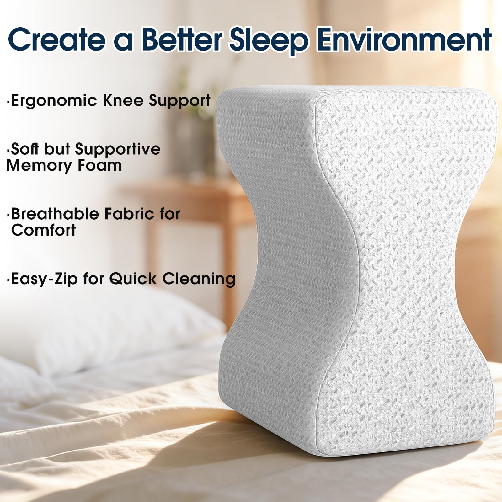 BlissTrends Memory Foam Knee Pillow close-up displays soft supportive foam.