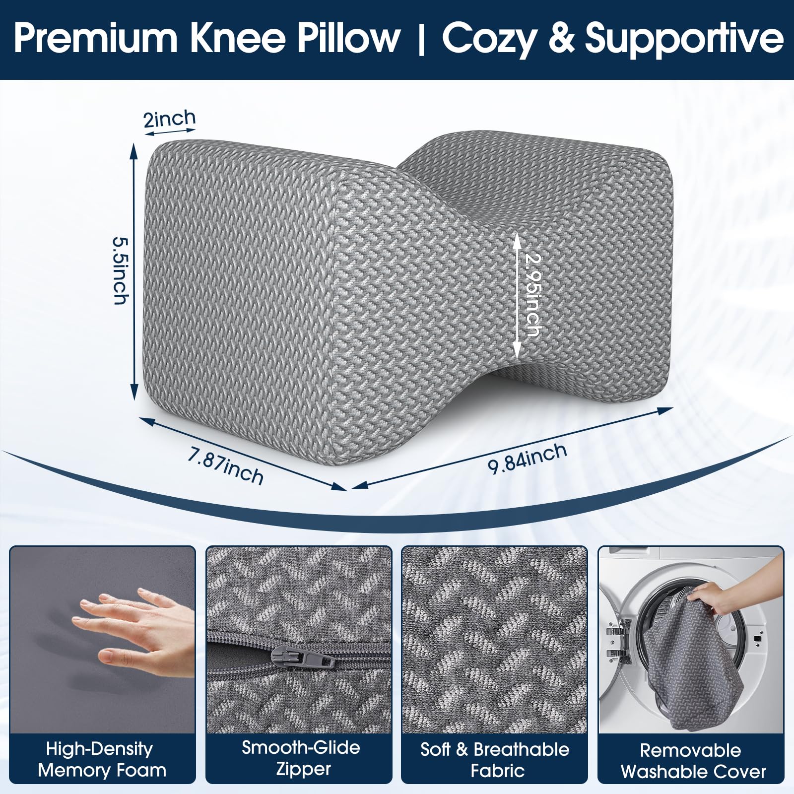 BlissTrends knee pillow with ergonomic design keeps knees aligned and in place.