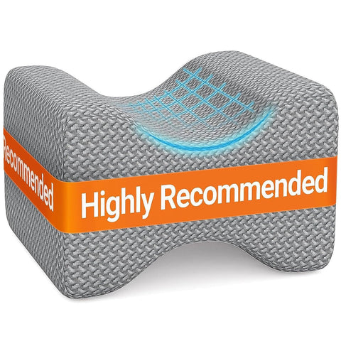 BlissTrends knee pillow between knees for side sleeping support and alignment.