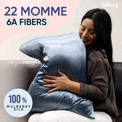 Blissy 22 momme mulberry silk weave closeup highlights premium fibers.