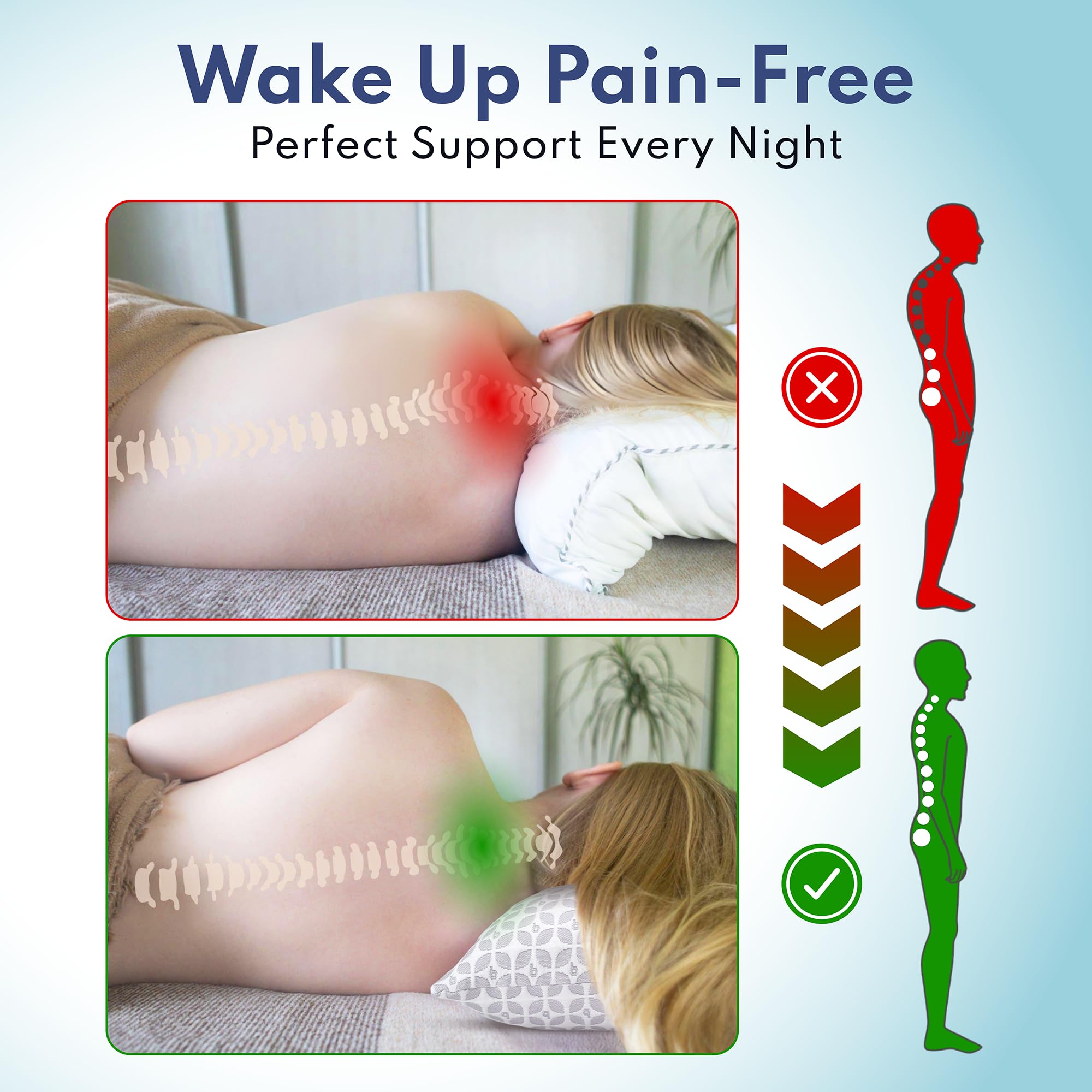 BLISSY neck-spine-friendly pillow promoting proper alignment during sleep.