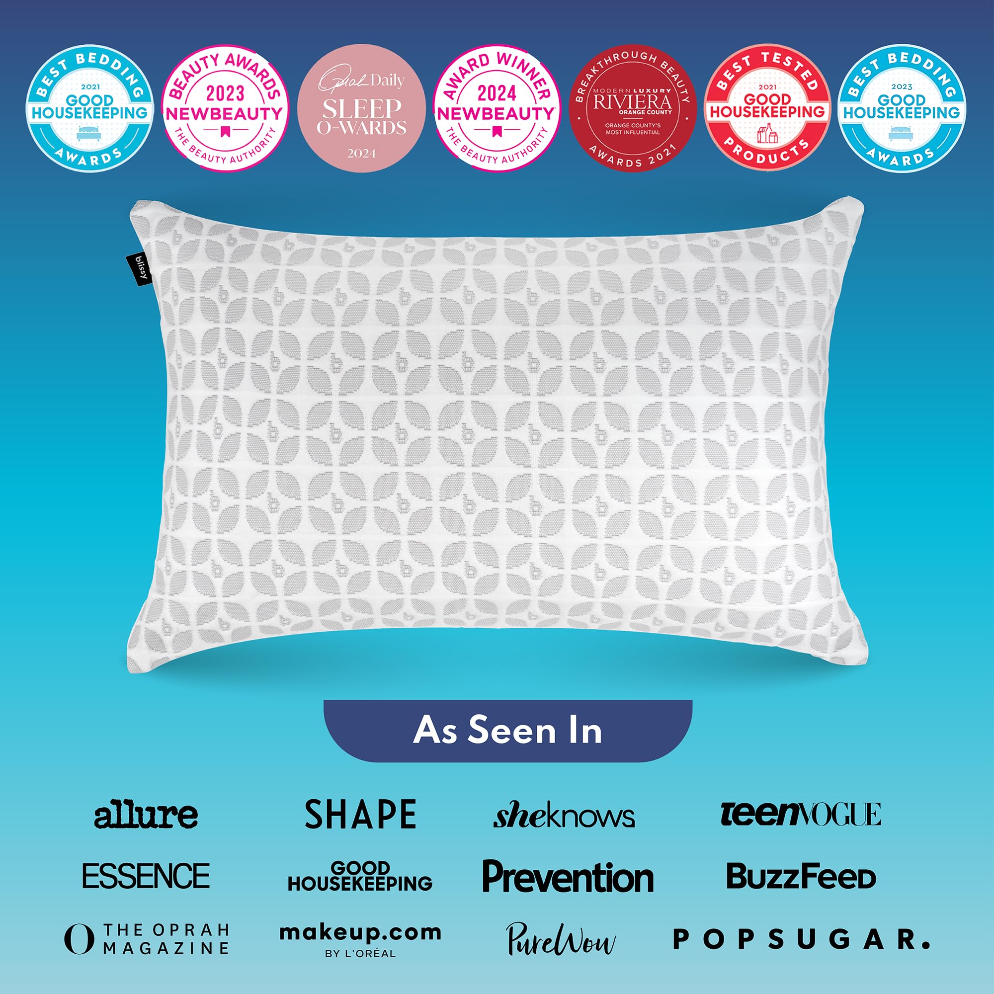 BLISSY queen-size pillow offering ample surface area for full head support.