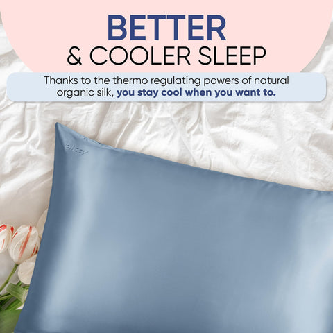 Blissy regular ash blue pillowcase closeup highlights durable fibers.