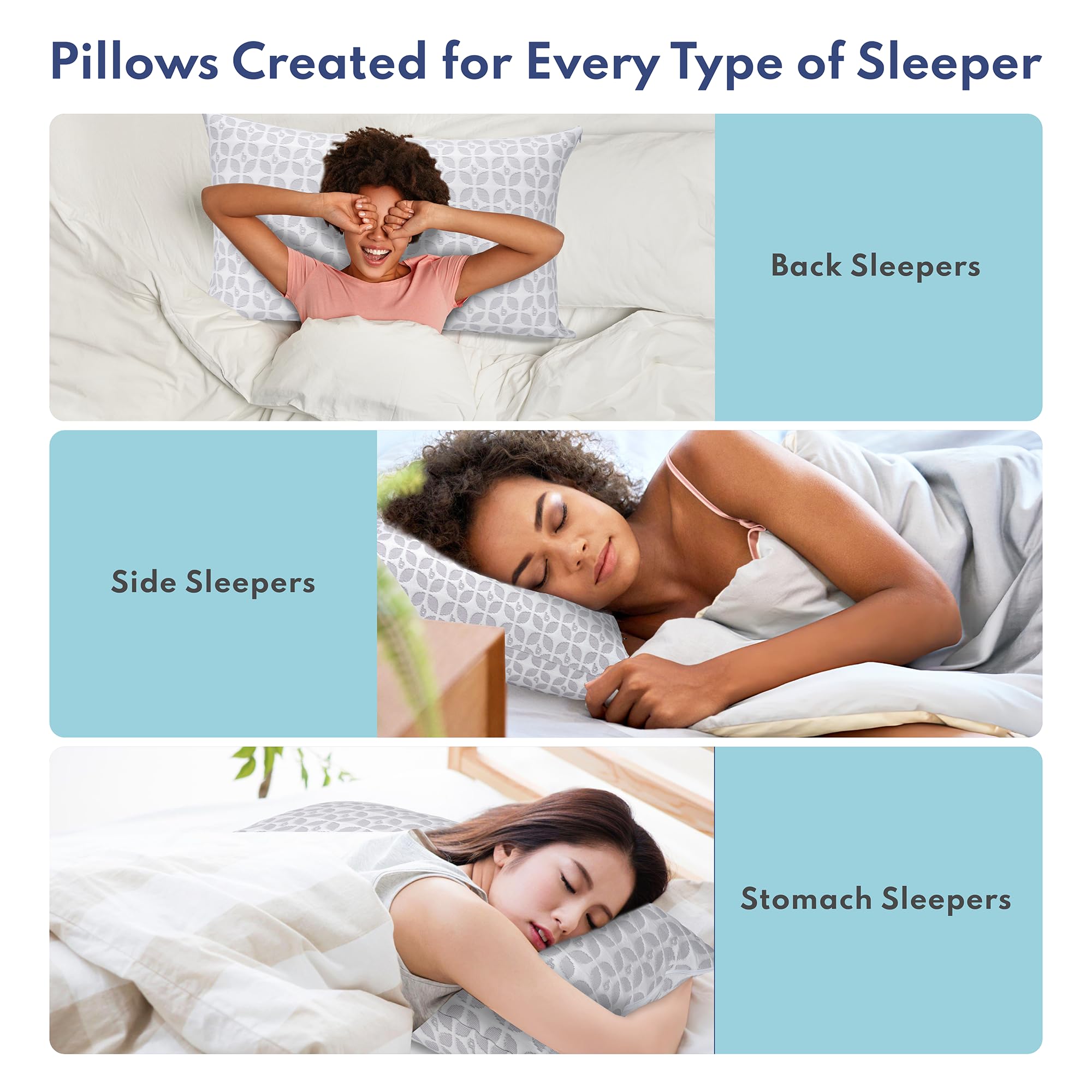 BLISSY pillow provides side and back sleeper support around neck and head.