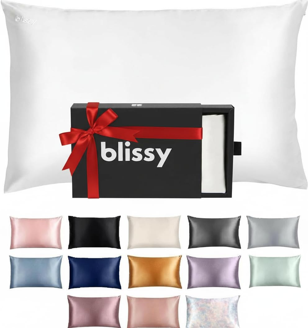BLISSY silk pillowcase 22-momme closeup highlights premium fabric and durability.
