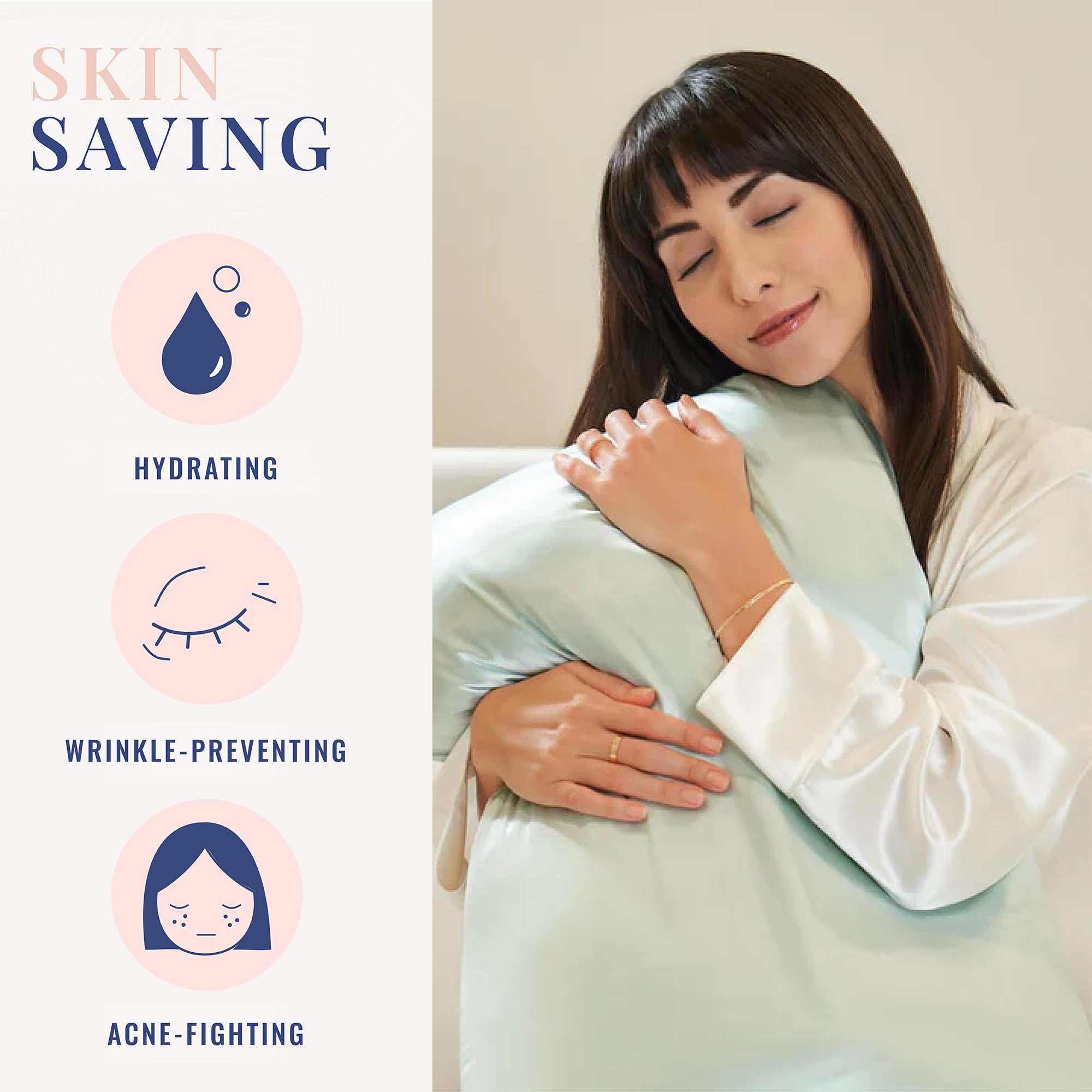 Blissy silk pillowcase on mint bed scene demonstrates cooling, comfortable sleep