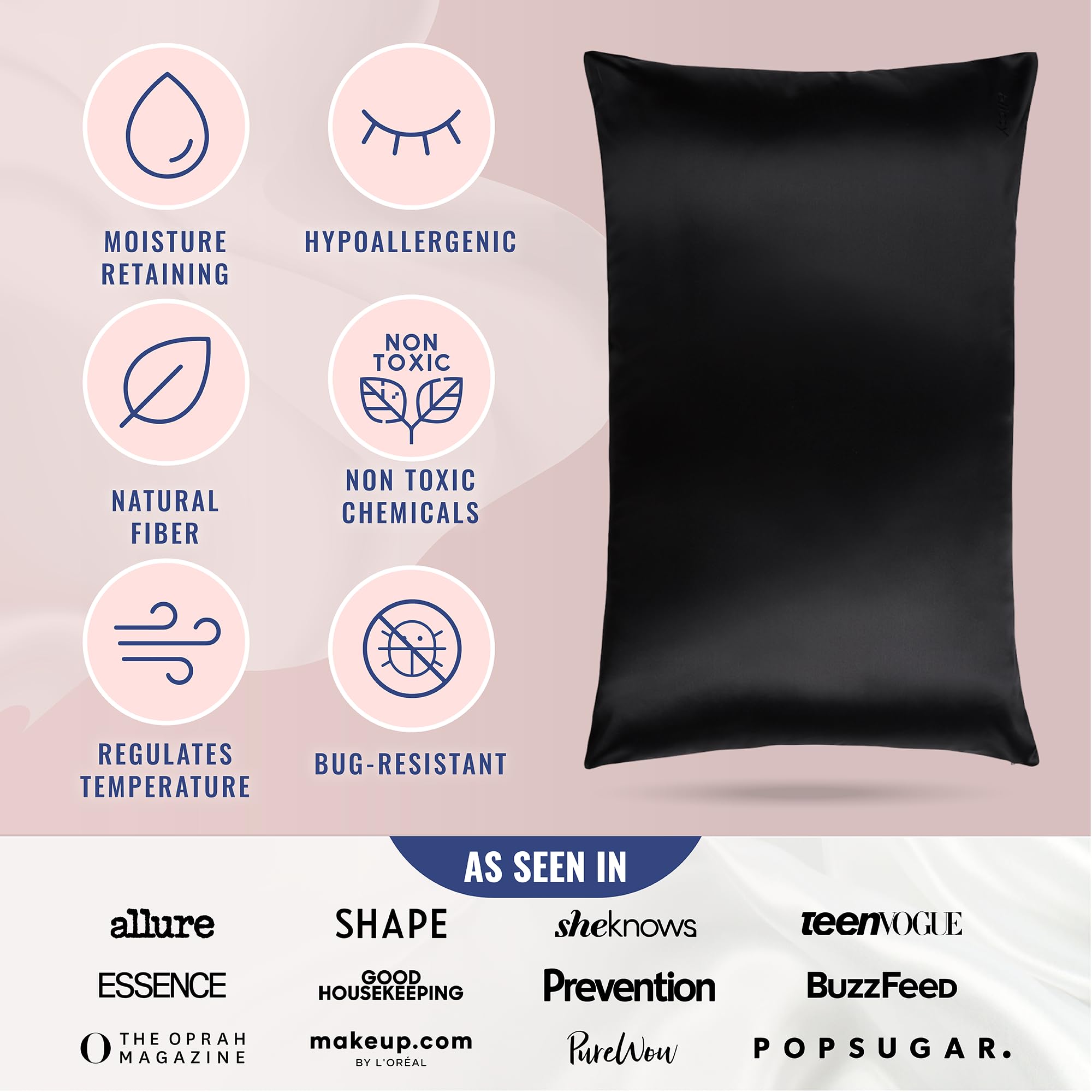 BLISSY silk pillowcase bedhead-reduction for easy morning styling