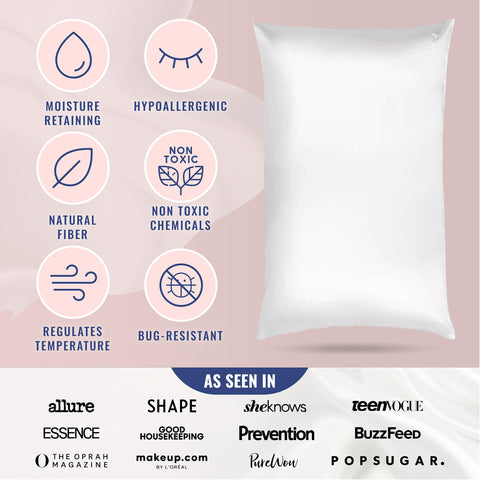 BLISSY silk pillowcase sleep setup presents a calm, smooth nighttime routine.