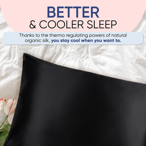 BLISSY silk pillowcase black color complements dark bedding
