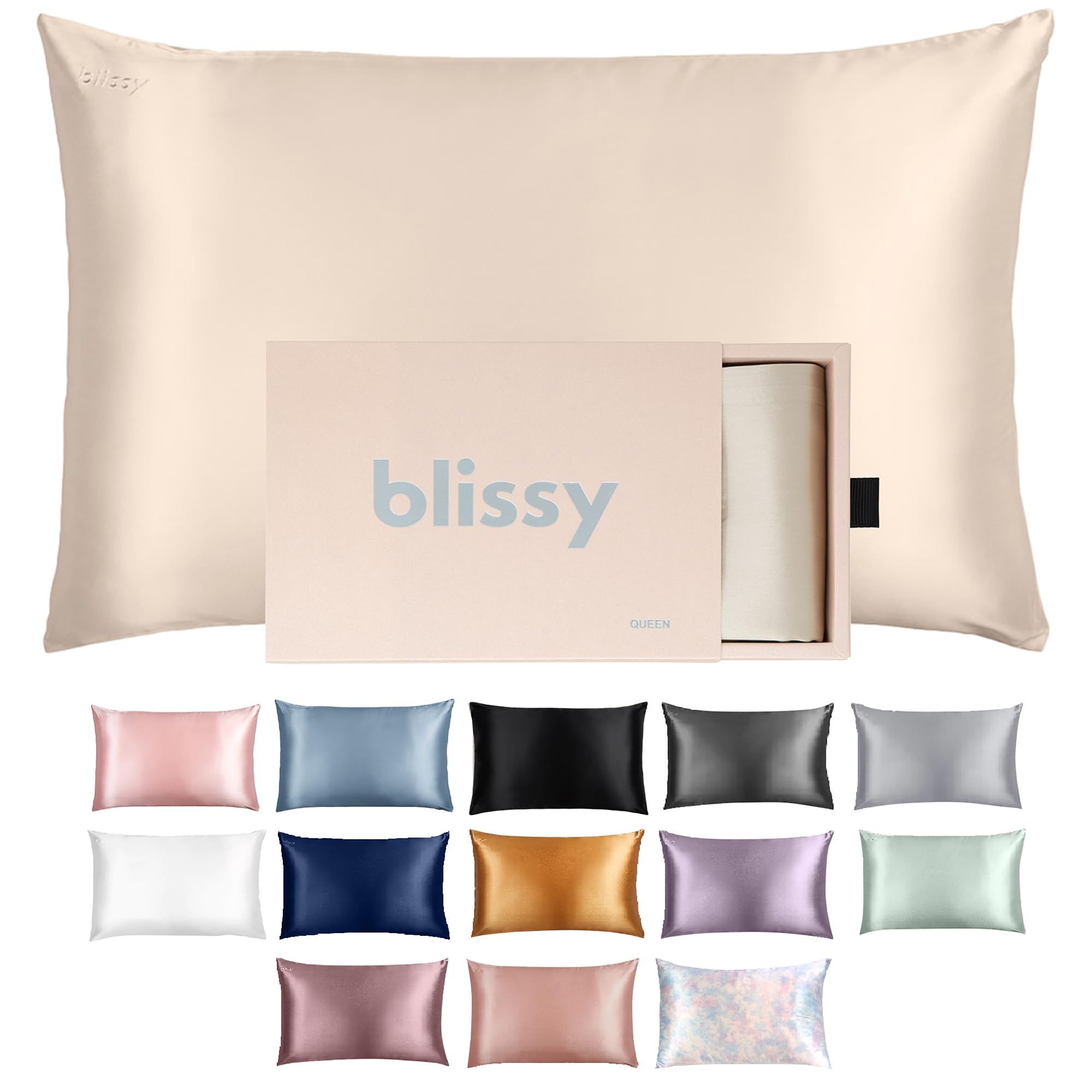 Blissy silk pillowcase champagne regular closeup highlighting smooth surface and luxurious shine